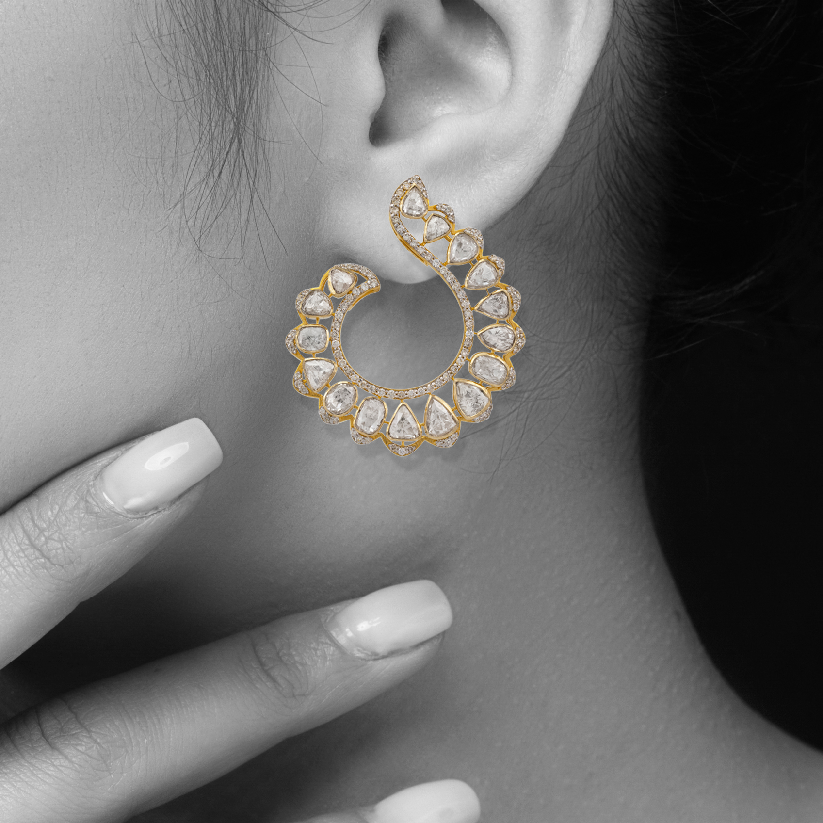 Graceful Polki and Diamond Swirl Hoops